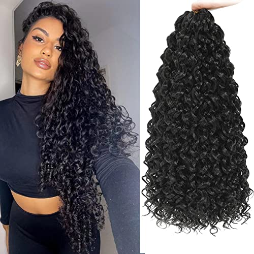 Gogo Curl Crochet Hair 18 Inch 7 Packs Long Curly Crochet Hair for Blcak Women - Beach Curl Crochet Hair - Deep Wave Crochet Hair - Water Wave Braids Synthetic Hair Extensions (18 Inch 7 Packs, 1B)