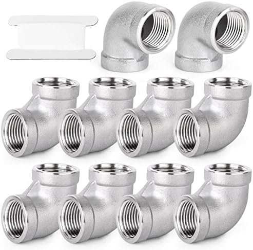 TAISHER 10PCS 304 Stainless Steel 90 Degree Elbow Fittings, 1/2 Inch NPT Female Pipe to 1/2 Inch NPT Female 304 Stainless Pipe Fitting