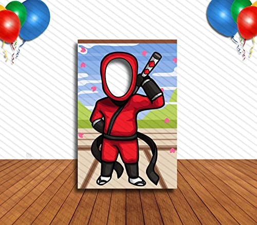 Red Ninja, Hole in Face Cutout, 24 x 36 Inch, Photo Banner Backdrop, Face Background, Play Party, Kids' Party Decoration, Photo Props, Party Supplies Decorations