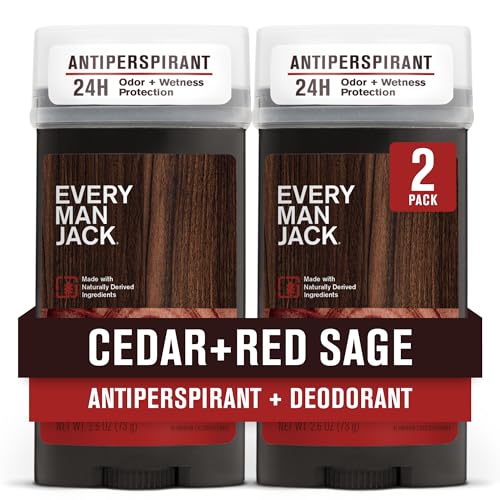 Every Man Jack Men’s Cedar + Red Sage Antiperspirant Deodorant for Men - 24-Hour Odor Protection - 2.6 oz (2 Pack)