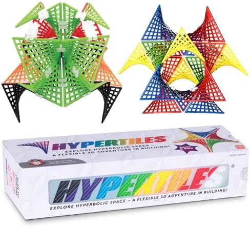 HyperTiles Hyperbolic Building Toy - 3" x 3" STEM Educational 3-Dimensional Adventure: 48 Tiles & 80 Connectors for Logic & Creativity - Infinite Shapes that Flex and Hinge - by Fun In Motion Toys