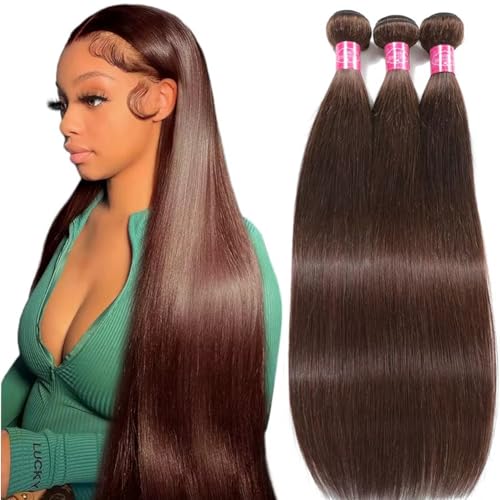 12A Human Hair Bundles Brown 20 22 24 Inch Straight 4 Bundles Human Hair Unprocessed Brazilian Bundles Human Hair Chocolate Brown Human Hair Extensions Double Weft Remy Hair Bundles #4 Color
