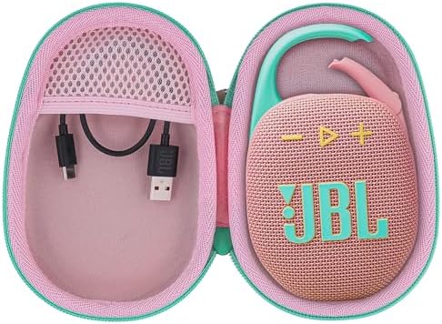 co2CREA Hard Carrying Case Replacement for JBL Clip 5 Waterproof Portable Mini Speaker (Pink Case)