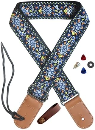 Ukulele Strap Jacquard Flower for Soprano Concert Tenor Baritone UKE Neck Tie Lock Button (Green Flower)