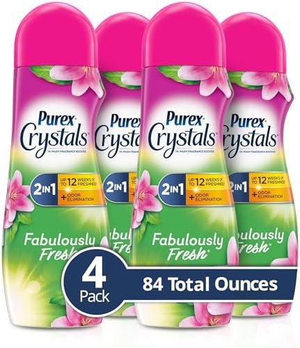 Purex Crystals In-Wash Fragrance and Scent Booster, Fabulously Fresh, 21 Ounce, Pack of 4, 84 Total Ounces