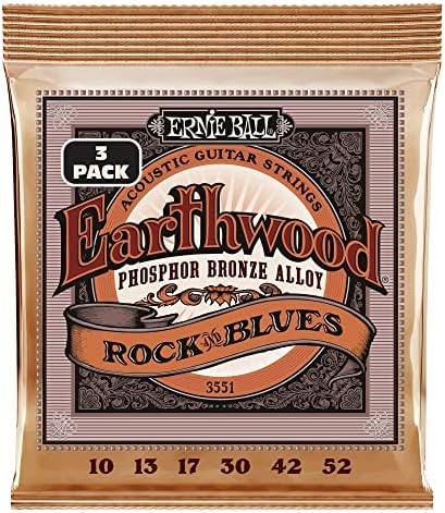 Earthwood Rock and Blues, with Plain G, Phosphor Bronze Acoustic Guitar Strings 3 Pack, 10-52