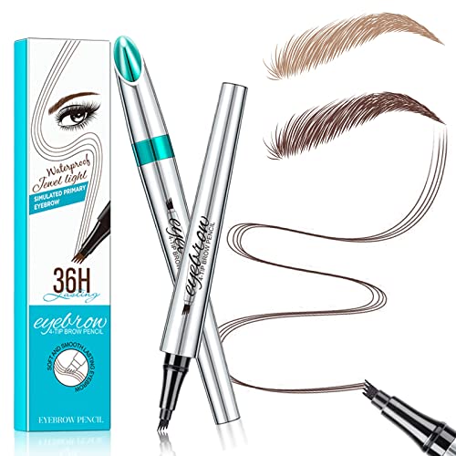 Microblading Eyebrow Pencil, Eyebrow Pen with an Upgrade Micro-Fork Tip Applicator, Waterproof Long-Lasting Microblading Eyebrow Pen, Brow Pen for Natural Looking Brows Makeup, Dark Brown
