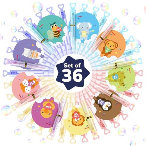 TOY Life 36 Pcs Bubbles Party Favors Valentines for Kids Classroom Mini Bubble Wands Bulk with Valentines Day Cards for Kids School Gift Exchange Birthday Valentines Goodie Bag Stuffer Fillers