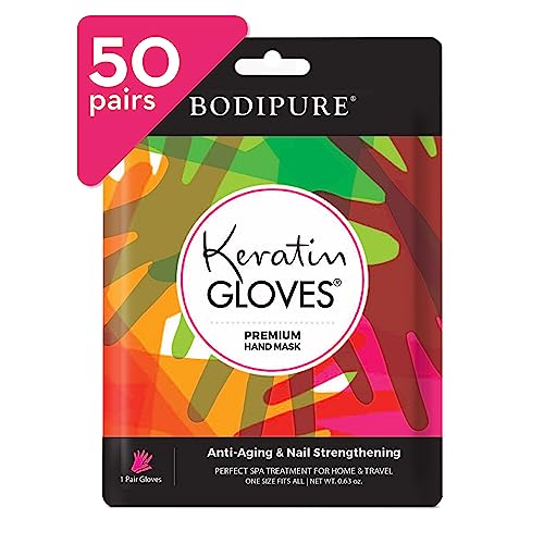 Bodipure Premium Hand Mask Keratin Gloves | Moisturizing Gloves for Dry Hands & Nail-Strengthening & Cuticle Softening | Spa Experience at Home | Chemical Free & For All Skin Types | 50 Pairs