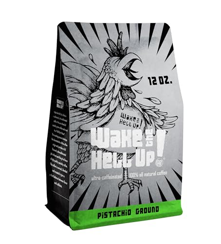 Wake The Hell Up! 12oz Ultra-Caffeinated Pistachio Ground Coffee, Low Acid, Medium-Dark Roast