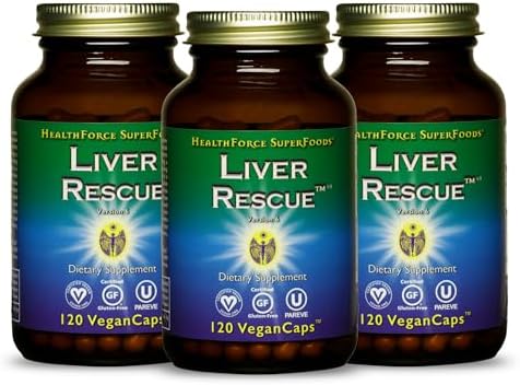 HealthForce SuperFoods Liver Rescue - Natural Liver Cleanse - with Milk Thistle & Dandelion Root - Gluten-Free & Vegan - 120 Capsules (Pack of 3)