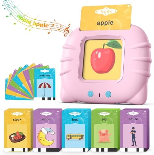 Pink Talking Flash Cards for Toddlers 1-3, Montessori Learning Toys with 512 Words & 31 Themes, Pocket Speech Toys for Language Development, Autism Speech Therapy Toys, Sensory Learning, Gifts