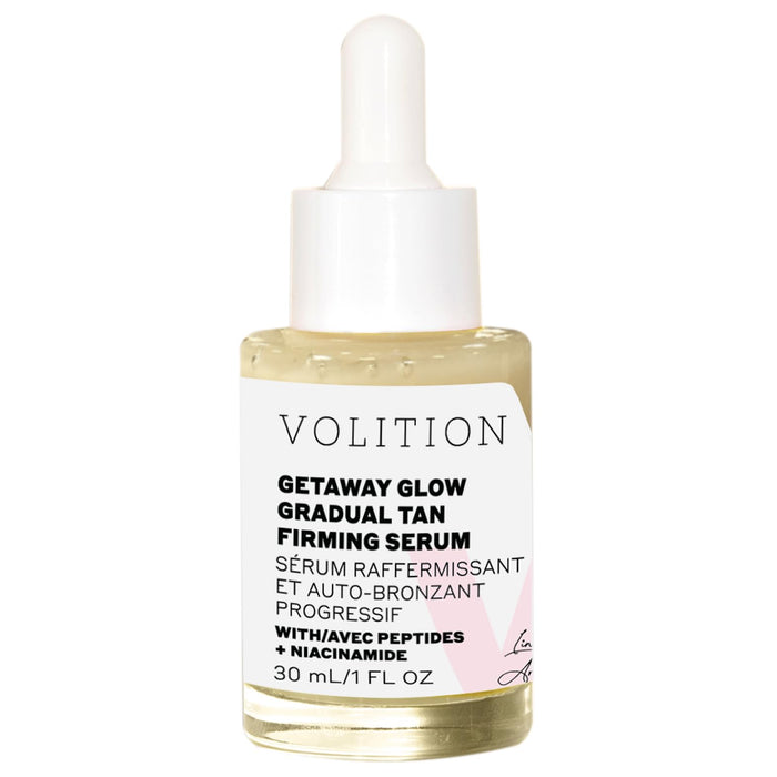 Volition Beauty Getaway Glow Gradual Tan Firming Facial Serum - Hydrating & Plumping Tanning Drops - Peptides, Niacinamide & Black Walnut Extract for Natural Tanning