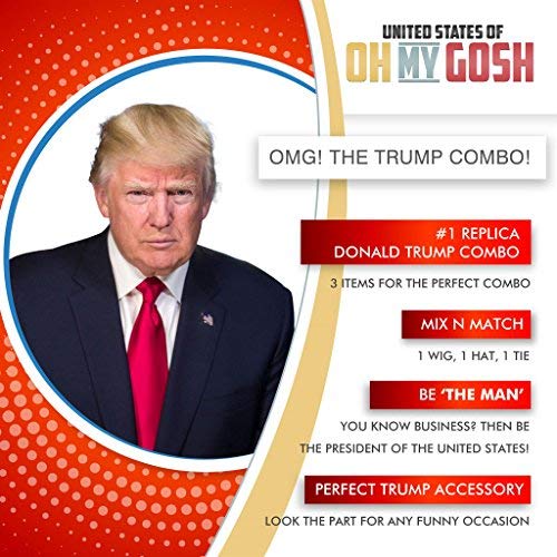 United States of Oh My Gosh Trump 2020 Costume Set | Includes Donald Trump Blonde Synthetic Wig Cap, Red Tie & MAGA Hat | Mr. Billionaire Accessories | Perfect for Cosplay, Parties & Halloween America