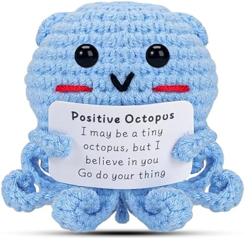 Hoedia Handmade Emotional Pickle Gift, Emotional Cucumber Crochet Doll Inspirational Gifts with Cards, Cute Knitted Funny Support Pickle Potato Friend Birthday (Positive Octopus)