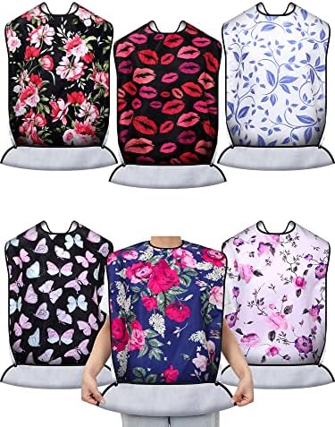 Eurzom 6 Pack Adult Bibs for Elderly Women Men, Reusable Adult Bibs for Eating with Optional Crumb Catcher Clothing Protector