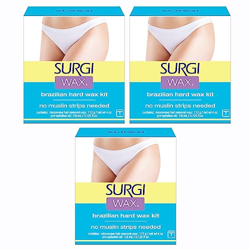 Surgi Wax Brazilian Hard Wax Waxing Kit for Private Parts, 4 Ounce Boxes (Pack of 3)