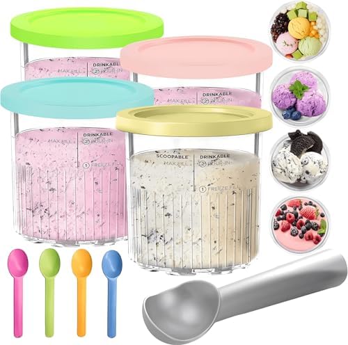 Ninja Creami Pints, for Ninja Cream Pints, 24oz Compatible with NC500/NC501 Series Creami Ice Cream Makers, 4 Pack- Dishwasher Safe, BPA-Free, Leak-Proof (24oz-Pink, Yellow, Blue, Green)