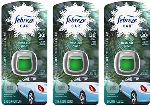 Febreze Car Vent Clip Air Freshener - Limited Edition Holiday Collection - Fresh-Cut Pine - 1 Count Vent Clip Per Package - Pack of 3 Packages Green