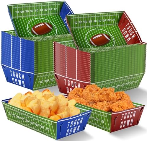 Geefuun 50 Pack Football Party Decorations Paper Food Trays - Movie Night Supplies Snack Stadium Serving Plates for Super Football Bowl Birthday Disposable Decor