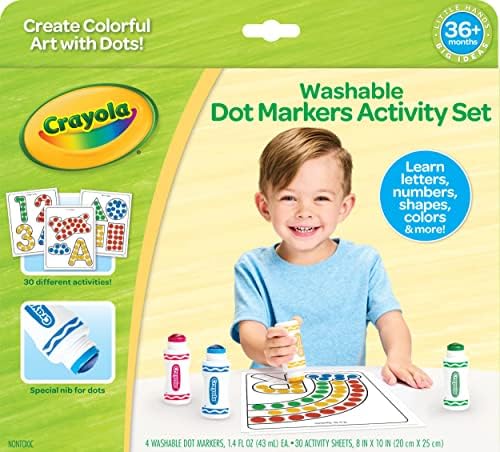 Crayola Washable Dot Markers Activity Set, 30 Toddler Coloring Pages & 4 Washable Markers, Dot Paints for Toddlers, Toddler Gifts, Ages 3+