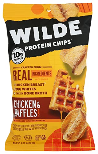 Wilde Protein Chips, Chicken & Waffles, 10g Protein per Serving, Real Ingredients, 100% Natural, Paleo, Gluten Free, 2.25 Ounce (Pack of 12)