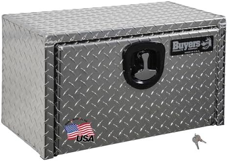 Buyers Products 1705149 Diamond Tread Aluminum Underbody Truck Tool Box W/Compression Latch, 14 x 12 x 18 Inch, Made in the USA, Truck Box For Storage & Organization, Durable Job Box for Truck