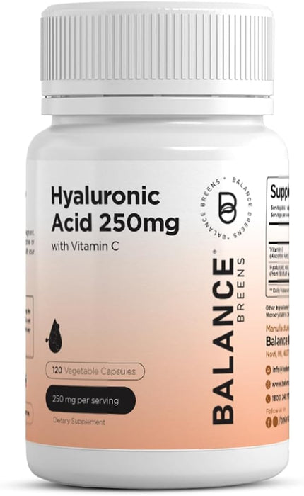 Pure Hyaluronic Acid Supplements 250mg with Vitamin C 50mg - 120 Vegan Capsules (Pack of 6)- Skin Hydration for Natural Glow - Pure HA Supplement w/Hair, Nails, Bone & Joint Health Formula