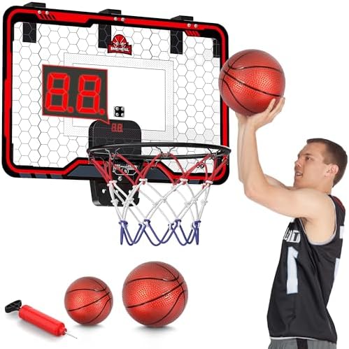 HopeRock Large Indoor Basketball Hoop for Kids and Adults, 24 X 16 Inch Over The Door Basketball Hoops with Electronic Scoreboard, Birthday Toys Gifts for Teen Boys Girls