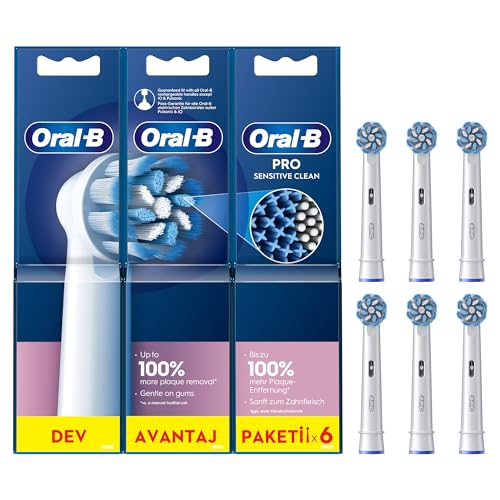 Oral-B Pro Sensitive Clean Electric Toothbrush Head, X-Shaped & Extra Soft Bristles for Gentle Brushing & Plaque Removal, Pack of 6 Toothbrush Heads, White