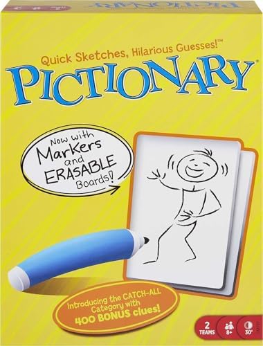 Mattel Games Pictionary Board & Drawing Game for Kids, Adults, Families & Parties, Unique Catch-All Category for 2 Teams (Amazon Exclusive)