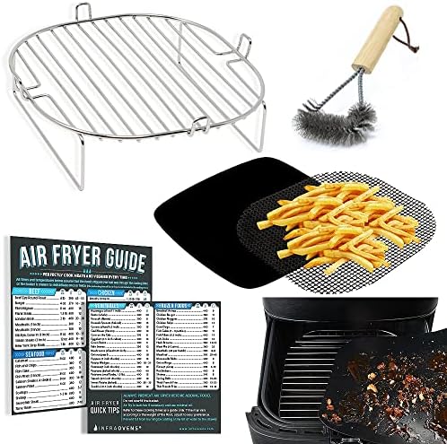 Air Fryer Accessories Compatible with Instant Pot Vortex, Cosori, Ultrean, Chefman, Breville + More, Air Fryer Rack, Air Fryer Cheat Sheet Guides, Air Fryer Liners and Cleaner Brush by INFRAOVENS