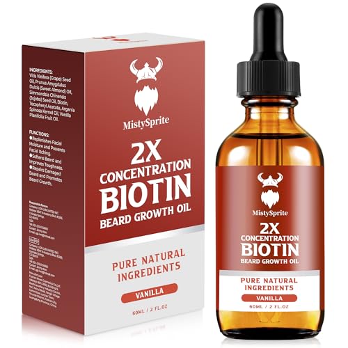 Beard Growth Oil - 2X Concentration Biotin Beard Oil for Men (2 oz) - Natural Mens Beard Oil with Argan Oil, Jojoba Oil and Vitamin, Beard Growth Softener, Moisturizer (Vanilla)