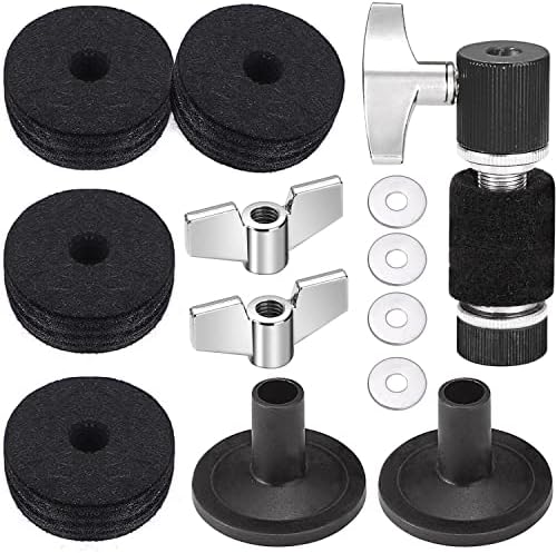 Facmogu 13PCS Cymbal Replacement Accessories, Standard Hi-Hat Clutch, Drum Cymbal Felt Pads Include Wing Nuts & Washers & Plastic Cymbal Sleeves, Replacement for Drum Set - Black