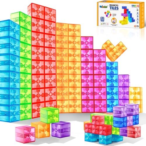 Magnetic Blocks - 52pcs Translucent Magnetic Cubes, Digit Building Blocks Magnet Toys for Kids, Rainbow STEM Creativity Toys 3+ Year Old Boys & Girls Toddlers Kids Christmas Birthday Gifts