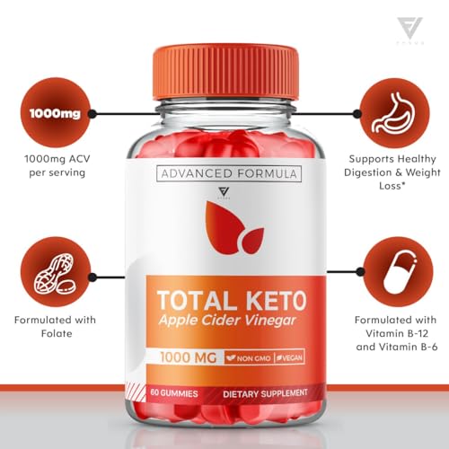 (2 Pack) Total Keto Gummies for Weight Loss, Total Keto ACV Apple Cider Vinegar Gummies Advanced Formula 525 MG Keto Health - Keto Total ACV Gummies with Beet Root Folate (120 Gummies)