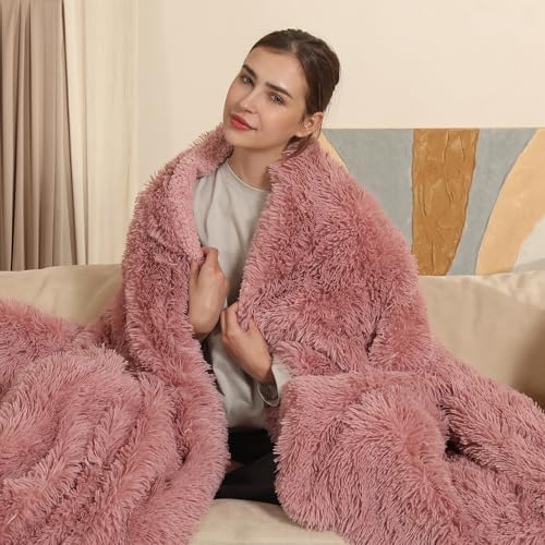 Heated Blanket Electric Blanket Full Size, Super Cozy Luxury Faux Fur & Thick Sherpa Heating Blanket with 6 Heating Levels & 1-10 Hours Auto Off, Fast Heating & Machine Washable, 72" x 84", Dusty Rose