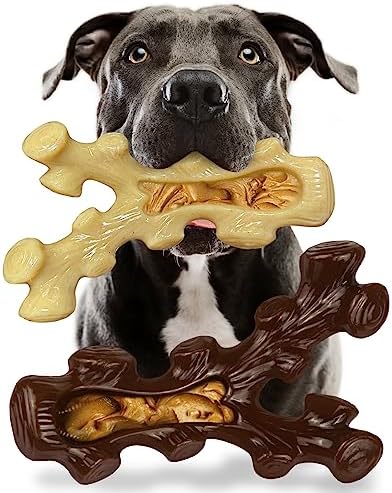 2 Pack Dog Chew Toys for Aggressive Chewers,Boredom and Stimulating Best Dog Toys for Medium/Large Breed,Tough Almost Indestructible Dog Bones for Teeth Cleaning and Training