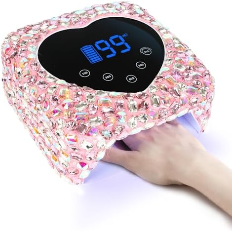 SAVILAND U V Nail Lamp: 10X Faster 72W Cordless U V Light for Gel Nails 9600mAh Auto Sensor Glitter Pink Rechargeable Long Endurance LED Nail Lamp 5 Timer Settings Nail Light with Rhinestones Salon