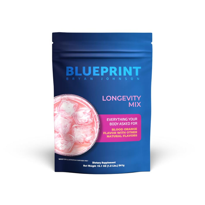 Blueprint Bryan Johnson Longevity Mix - Muscle Builder & Recovery Supplement - Promotes Focus and Stress Relief - Creatine, Ashwagandha, L-Theanine, Calcium - Vegan, Keto Friendly (Blood Orange)