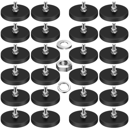 24Pack Rubber Coated Magnets, 30LBS Rubber Coated Neodymium Magnets with M6 Magnetic Assembly Base for Light Bar Mirror Camera Tool(1.69 Inch)