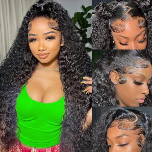 28 Inch Deep Wave Lace Front Wigs Human Hair Pre Plucked 13x4 HD Transparent Lace Frontal Wigs Human Hair 180% Density Deep Curly Glueless Wigs Human Hair for Women