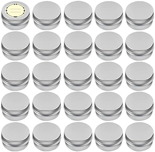 TUZAZO 24Pack 2 Oz Aluminum Tin Cans with Screw Lid and Labels, Refillable Travel Sized Cosmetic Containers Small Tins for Salves, Lotion Bars, Beard Balms, Candles