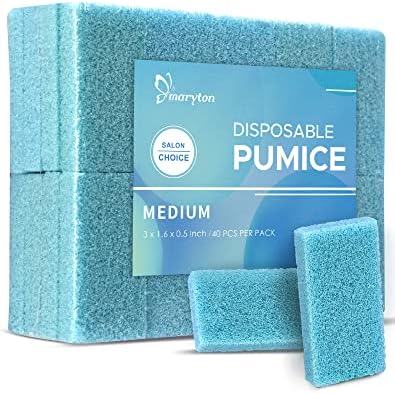 Maryton Disposable Foot Scrubber Pumice Pads, Pedicure Pumice Stone Dead Skin Callus Remover for Feet, 40Pcs (Blue Medium Coarse)