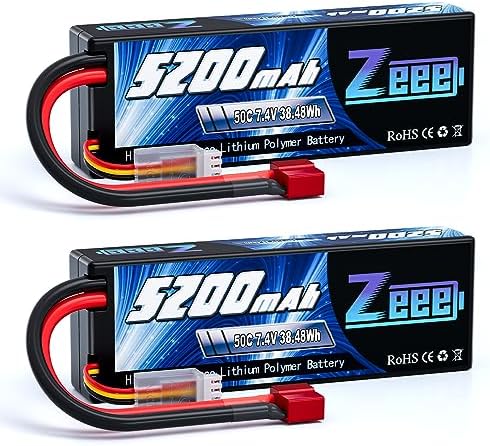 Zeee 7.4V Lipo Battery 2S 50C 5200mAh Lipos Hard Case with Dean-Style T Connector for RC Car Trucks 1/8 1/10 RC Vehicles(2 Packs)