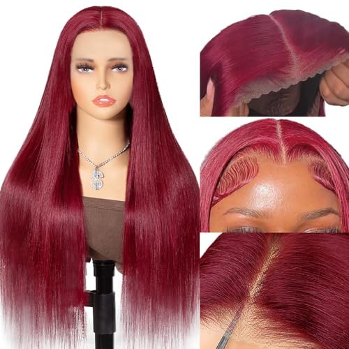 13x4 Straight Lace Front Wigs Human Hair 99J Burgundy HD Lace Front Wigs Human Hair Pre Plucked with Baby Hair 150 Density Human Hair Wigs for Black Women(16Inch)