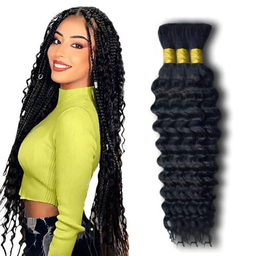 Human Braiding Hair 14 Inch 3 Bundle 150 g Deep Wave Bulk Human Hair for Braiding No Weft Curly Human Braiding Hair