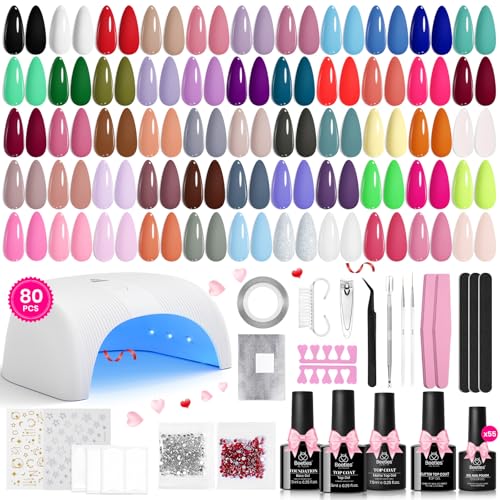 Beetles Gel Nail Polish Kit with U V Light 80Pcs Color Enchantment 55 Colors Gel Polish Starter Kit with Base Top Coat Nail Art Stickers Manicure Tools Valentine's Day Gift for Women