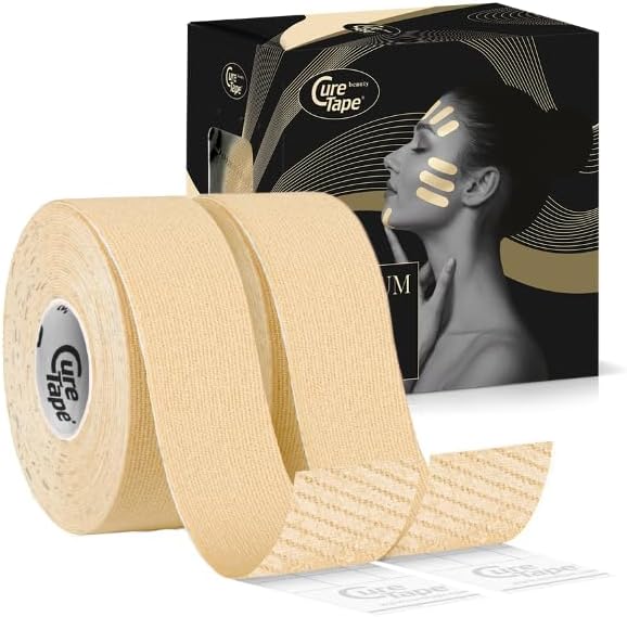 CureTape Beauty Kinesiology Tape | Anti-Wrinkle Face Tape | Face Lift Tape for Toning, Firming & Tightening The Skin (Light Beige, 1'' X 16', Pack of 2)