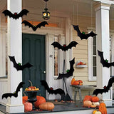 YUJUN Halloween Hanging Bats 12 Pieces 3D Realistic Scary Large Fake Black Hanging Flying Bat Spooky for Yard Sign Outdoor Indoor Lawn Decorations(3 Style)